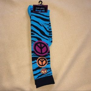 Peace and love knee high socks. Turquoise